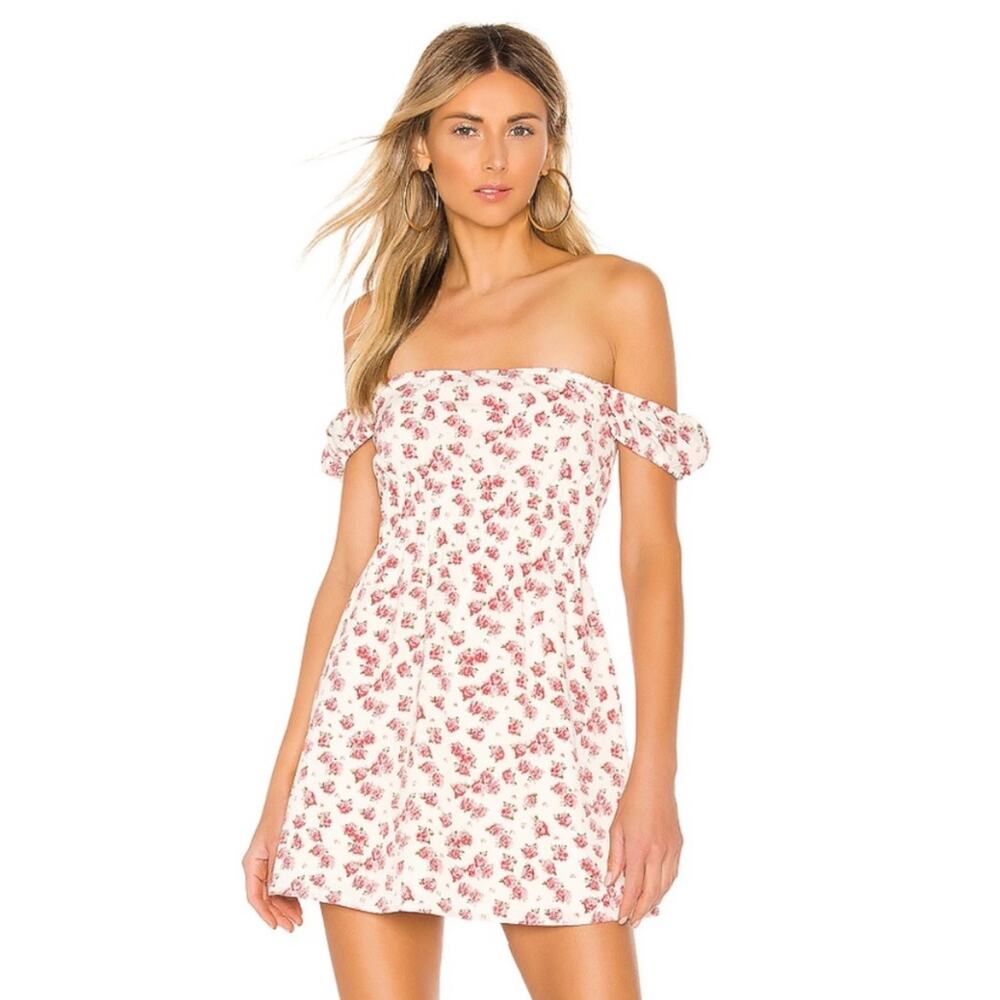 REVOLVE Superdown Heidi Mini Dress Floral Off The Shoulder Smocked Fit and Flare - Picture 2 of 13